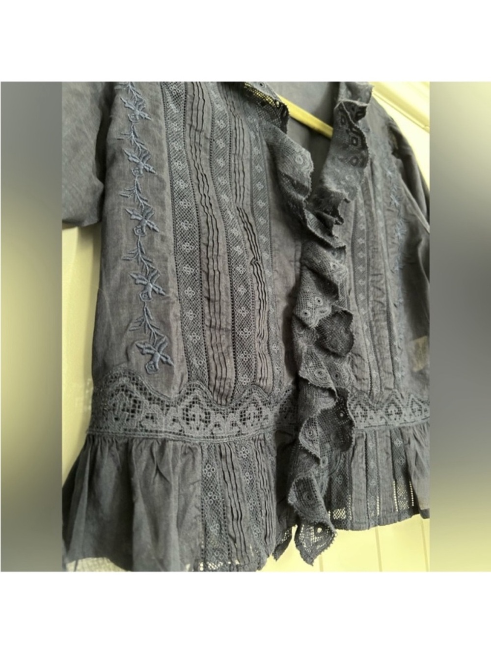 Doen Eldoris Lace Organic Cotton Blouse in Adriatic Navy Blue Small - Picture 6 of 10